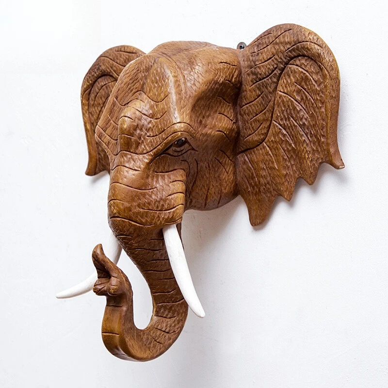 

Thai wooden elephant head wall decoration pendant Thailand living room dining room South East Asia wind wall wall hanging