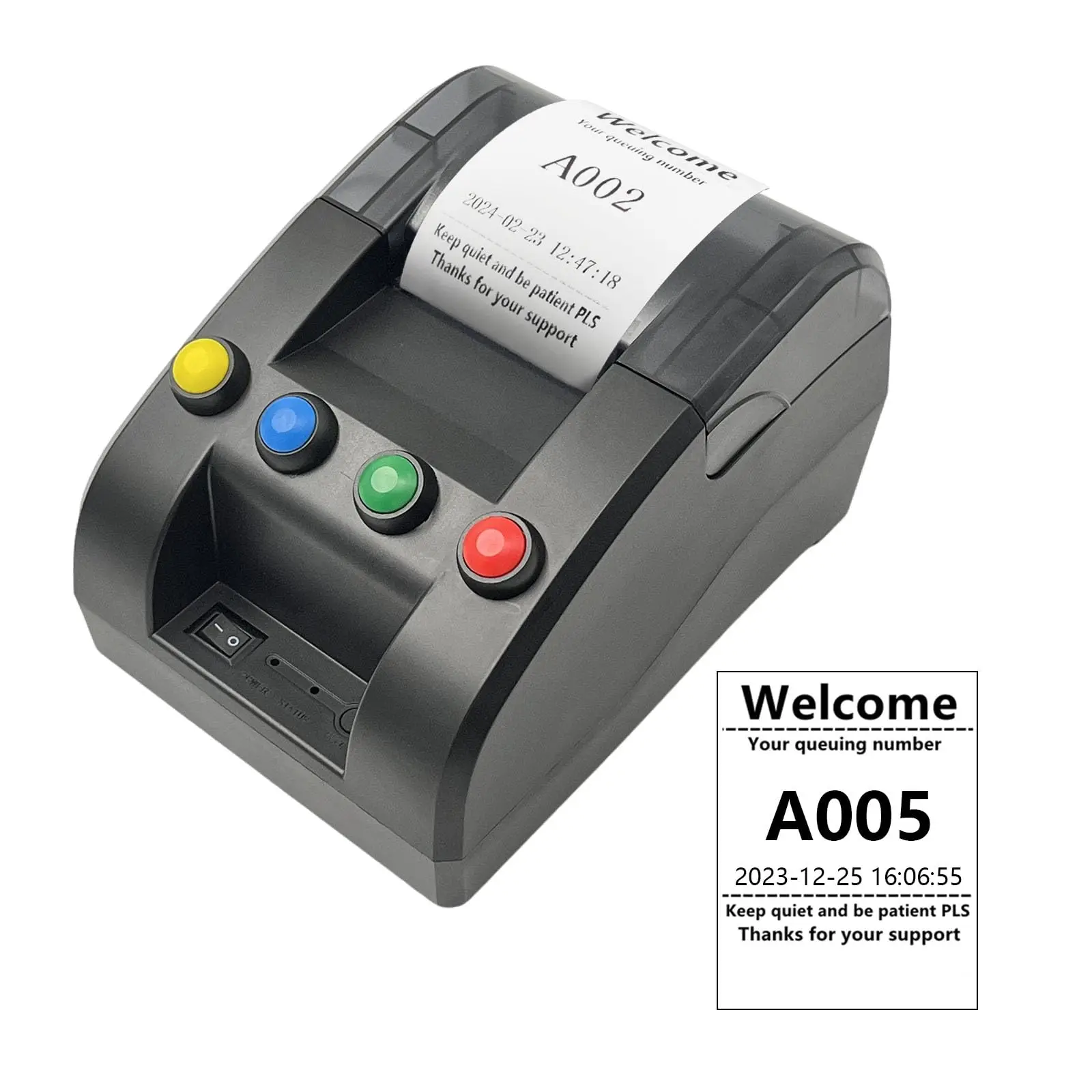 4-Line Take a Number Printer Ticket Thermal Printer Machine with 57mm Receipt Paper Roll for Haunted House Hospital Restaurant