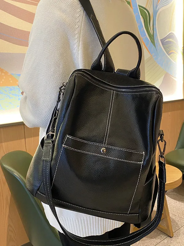Mochila de Cuero Retro Canson Kock, Bolsa de Viaje de Gran Capacidad, Estilo Británico 2025, Correa Única con Cierre de Crema...