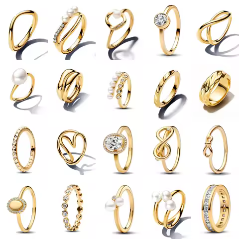 2025 New 925 Sterling Silver 18K Gold Plated Geometric Pearl Bow Heart Ring Rings Fashion Fine Jewelry For Women Size 6 7 8 9