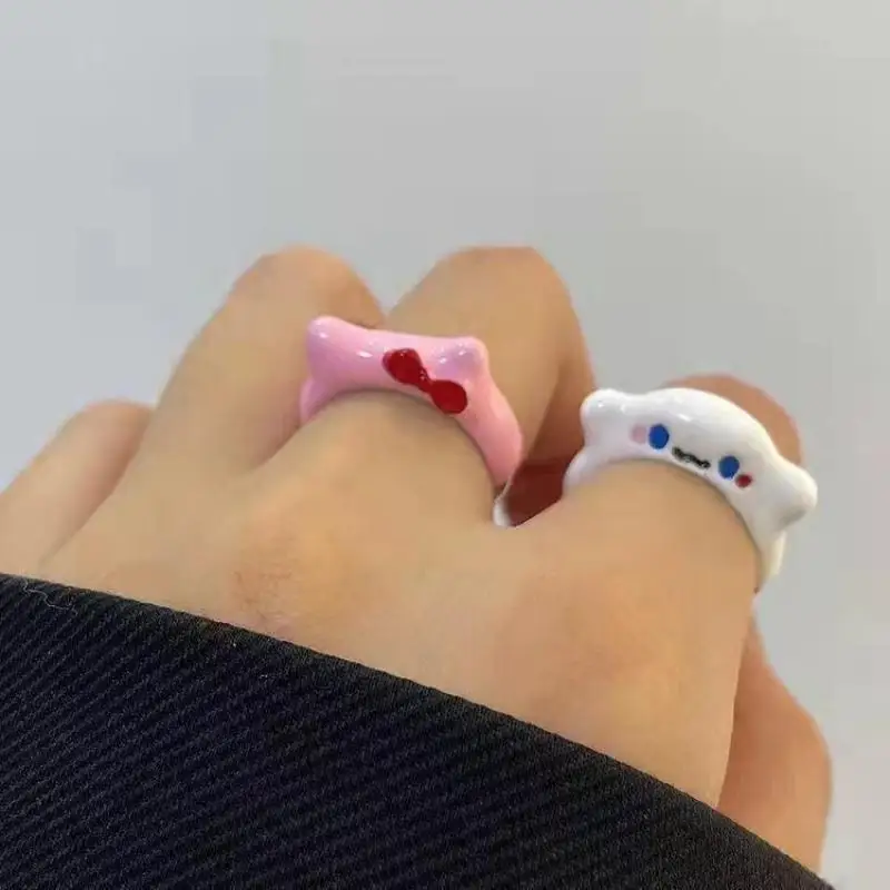 

Sanrio Ring Cartoon Cinnamoroll Hellokitty Kawaii Open Ring Best Friends and Lovers Students Wear Adjustable Gift Jewelry
