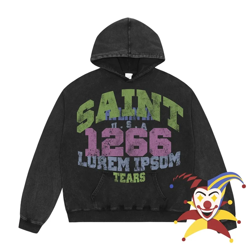 Sudadera con capucha de Saint Tears para hombre y mujer, jerséis Vintage lavados de gran tamaño, 1266