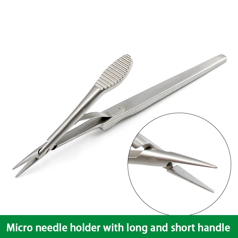 Stainless Steel Microscopic Instruments Long And Short Handle Needle Holder Needle Holder With Horizontal Stripe