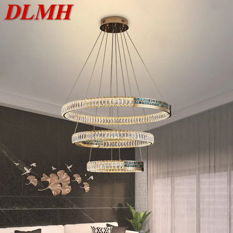 

DLMH Contemporary Crystal Hanging Pendant LED Lights Luxury Round Rings Chandelier Lamp Home For Living Dining Room