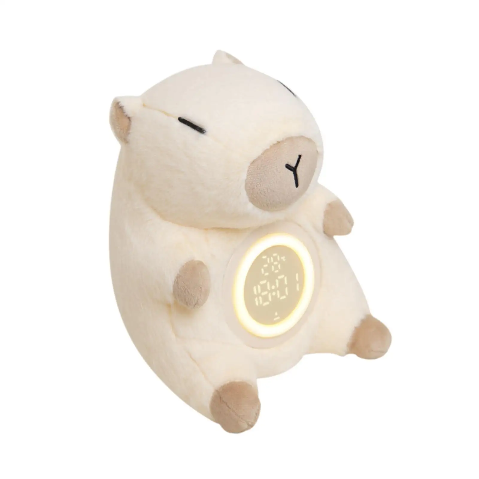 Adorable Capybara Plush Toy Alarm Clock Lamp for Children Soft Stuffed Night Light with Vibrating Alarm and 7 Volume Levels