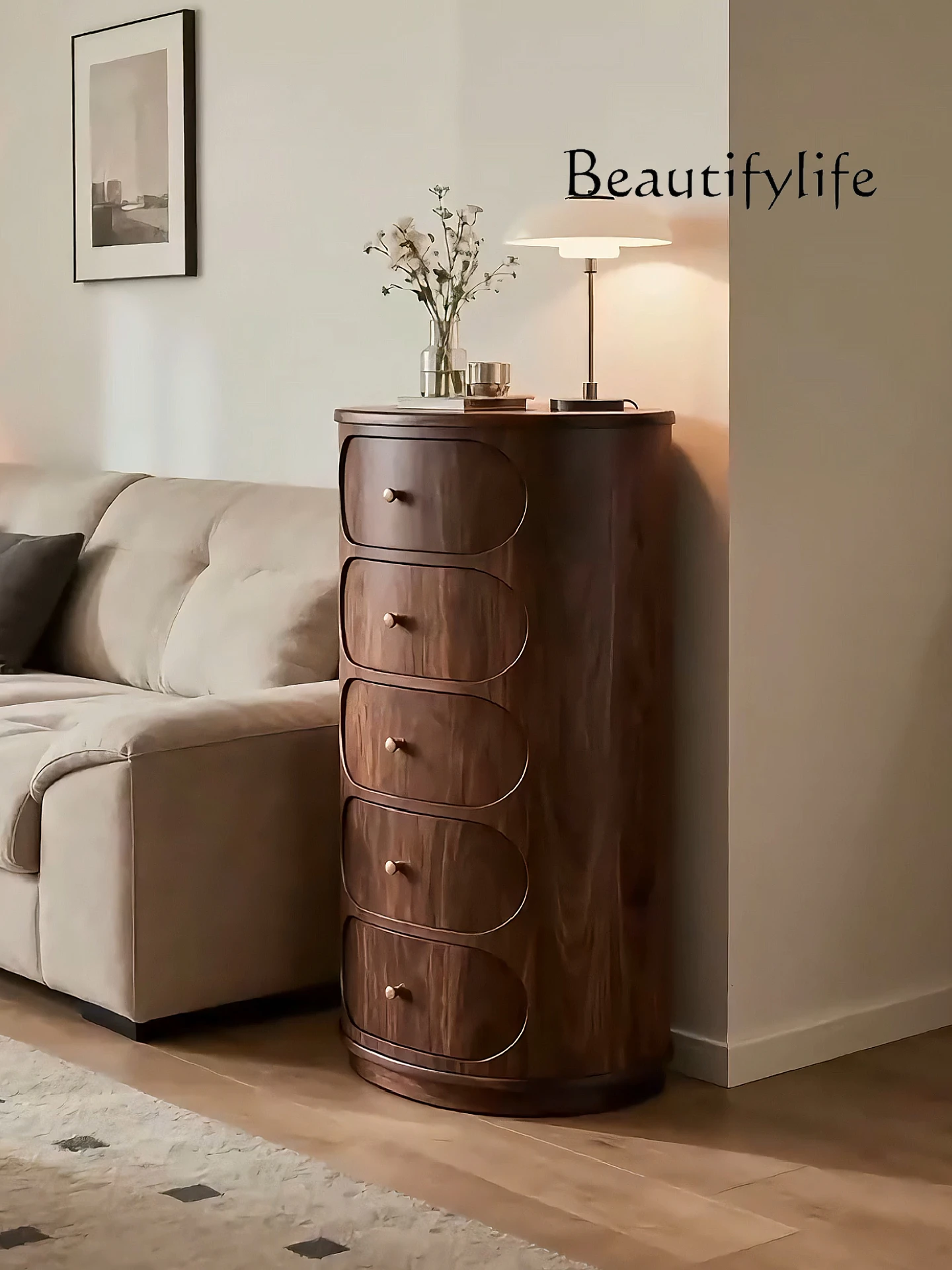 

Medieval style North American black walnut chest of drawers Modern living room Minimalist solid wood storage cabinet