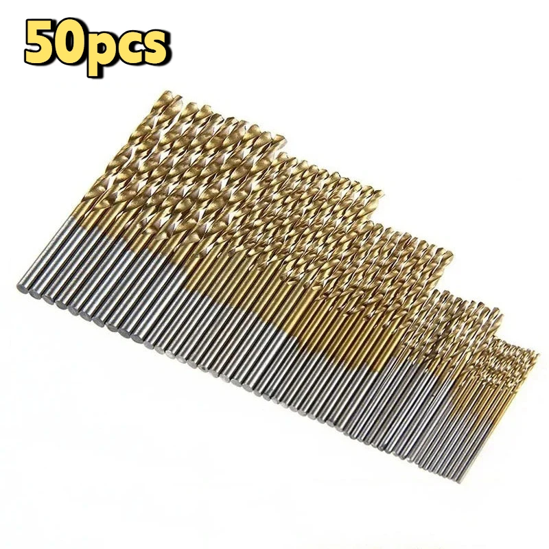 Titanium Coated Drill Bit Diameter 1/1.5/2/2.5/3mm HSS High Speed Steel Drill Bit Set Tool, High-quality Electric Tool  50Pcs