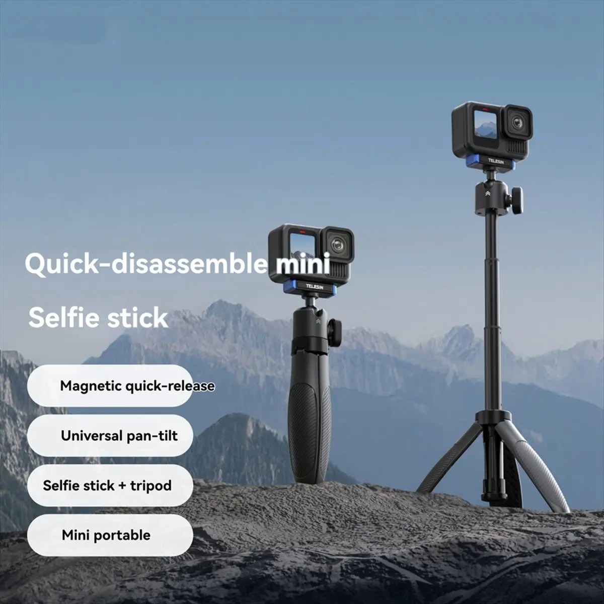 M85K  Mini Quick Release Selfie Stick Tripod Portable Adjustable Length for 13 Action Camera