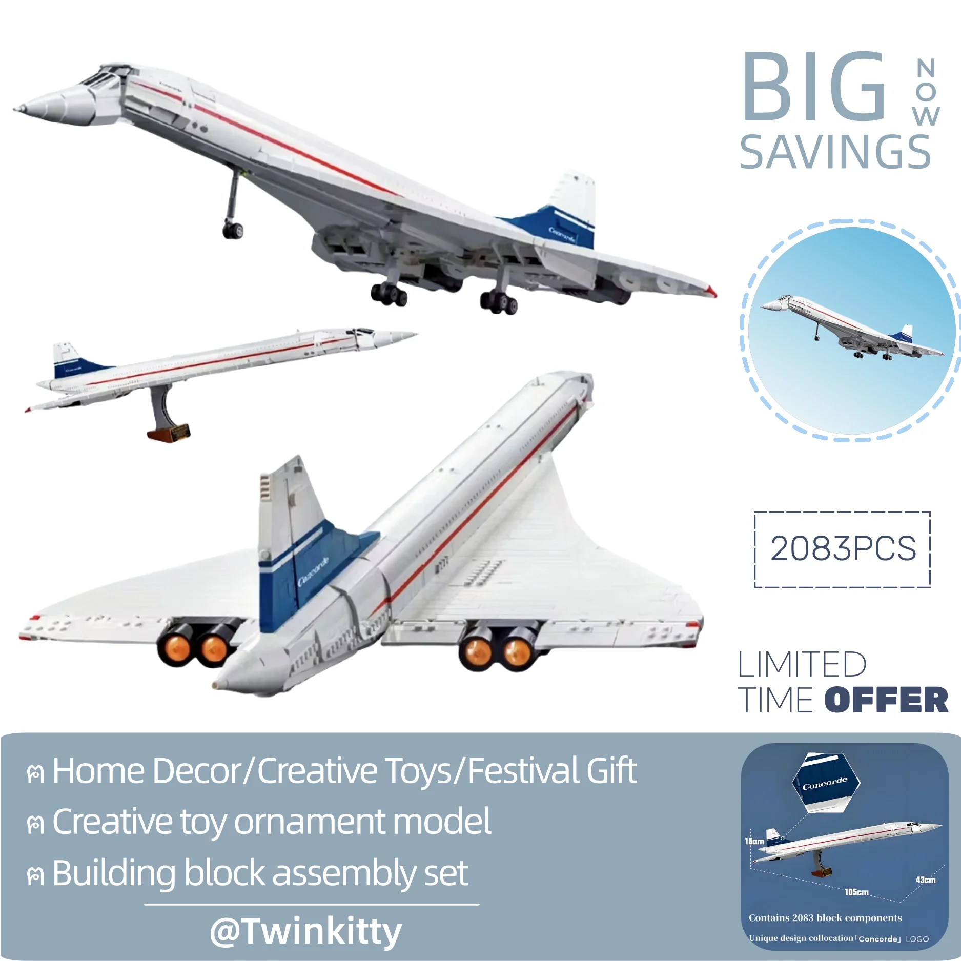 2083 قطعة مجموعة بناء ايرباص كونكورد مكوك طائرة أسرع من الصوت 10318 نموذج إبداعي للأطفال الأولاد هدايا عيد الميلاد #2
