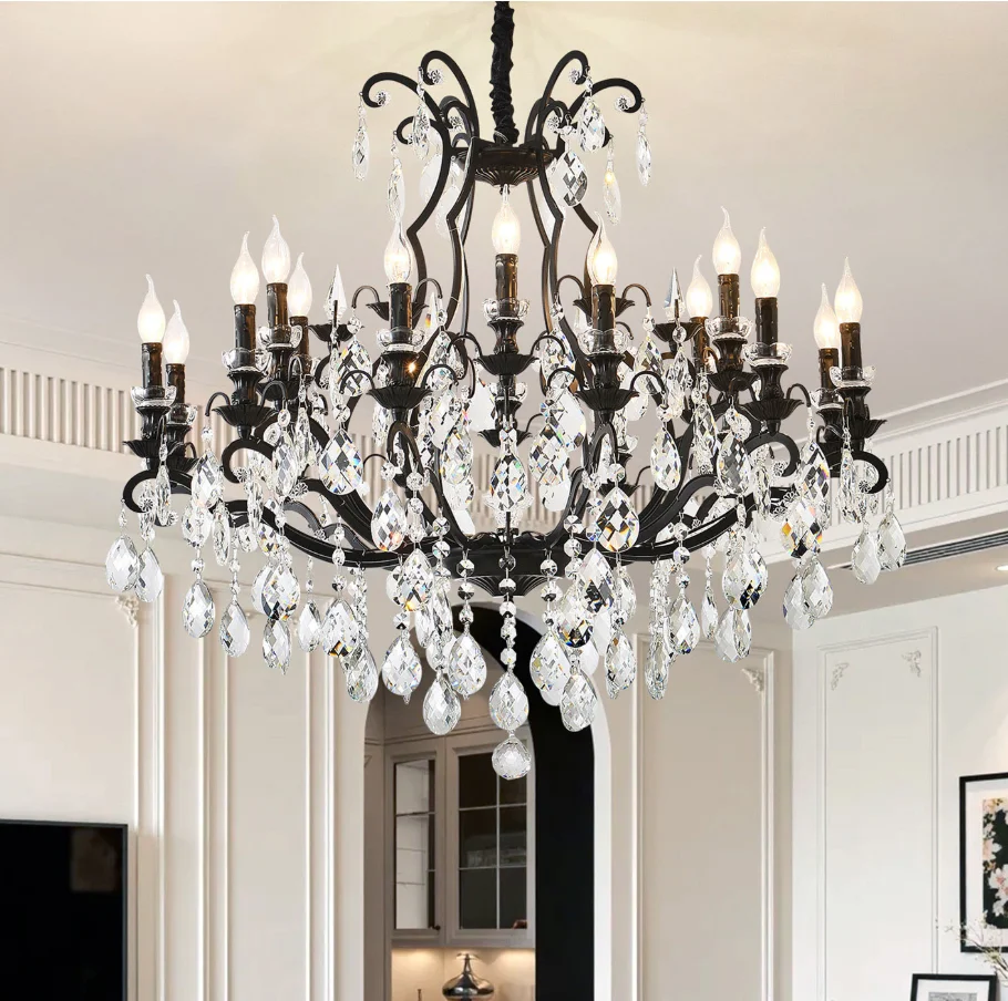

European Modern Black Crystal Chandelier Lighting Top Luxury Factory Direct Selling Candle Style Decor Design Crystal Chandelier