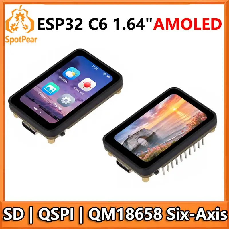 ESP32-C6 1.64inch AMOLED Display Development Board 280×456 1.64 inch TouchScreen