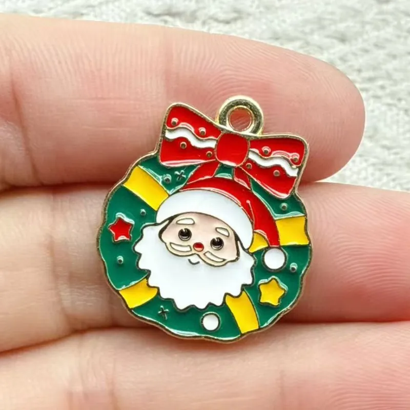 10pcs Enamel Christmas Charms for Earrings Christmas Tree Candy Cane Santa Claus Snowman Gloves Charms & Pendants DIY Jewelry