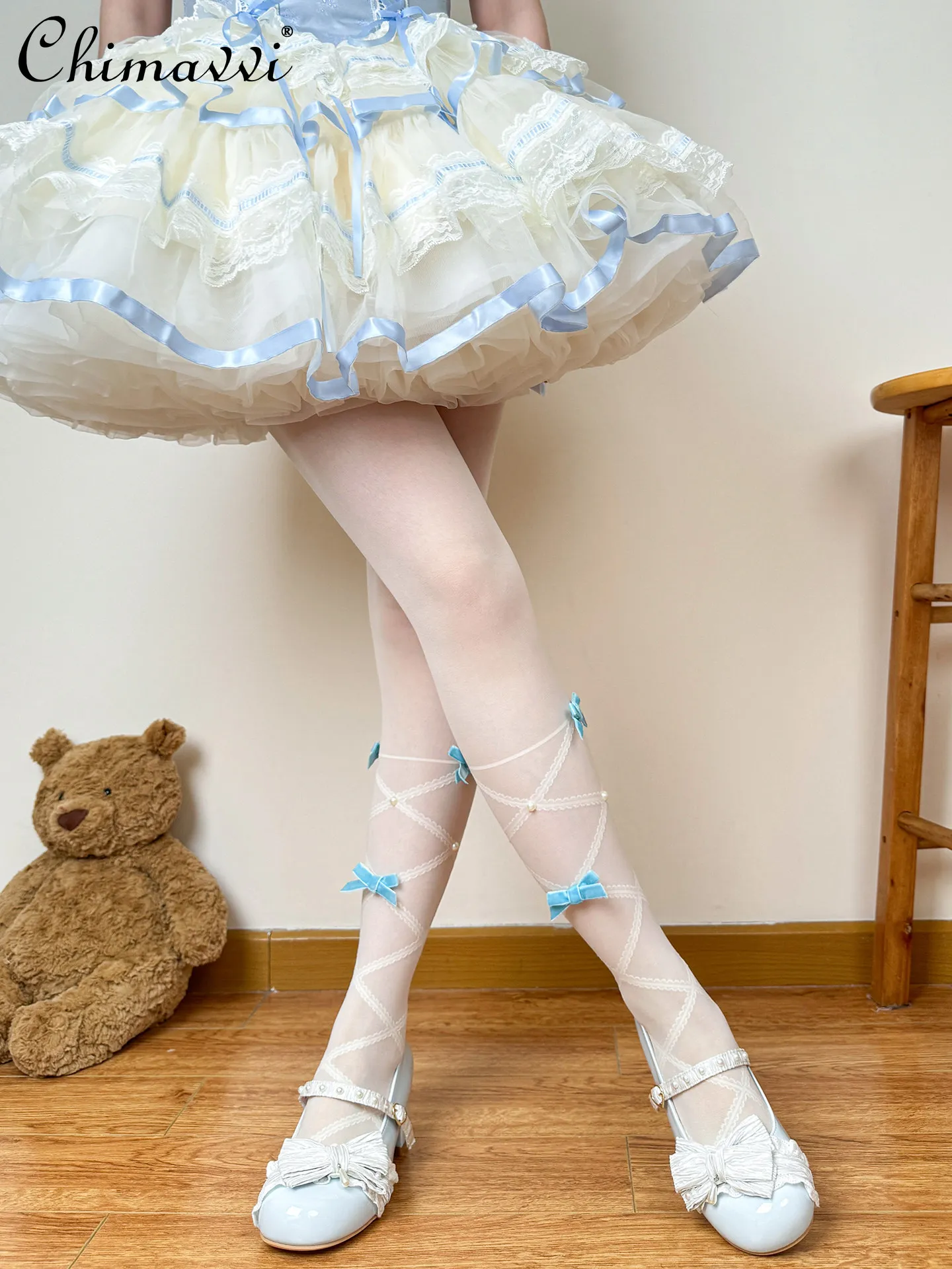 Style japonais nouveau printemps doux fille mince mignon nœud papillon lait blanc bas polyvalent élégant Sexy femmes collants