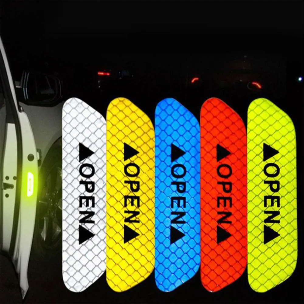 Universal 4Pcs Car Reflective Tape Warning Mark OPEN for Fiat 500 600 500l 500x diagnostic punto stilo bravo freemont stilo
