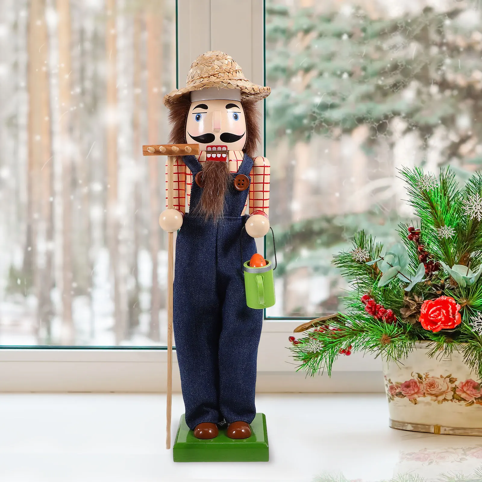 

Traditional Wooden Nutcracker Hand Painted Straw Hat Christmas Decor Classic Xmas Table Ornament Desktop Holiday Gift