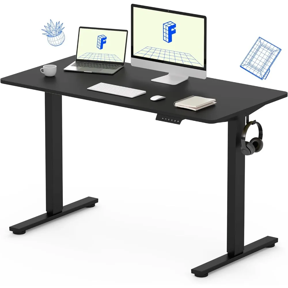 Standing Desk 48 x 30 Inches Height Adjustable Electric Sit Stand Home Office Desks Whole Piece Desk Board (Black Frame