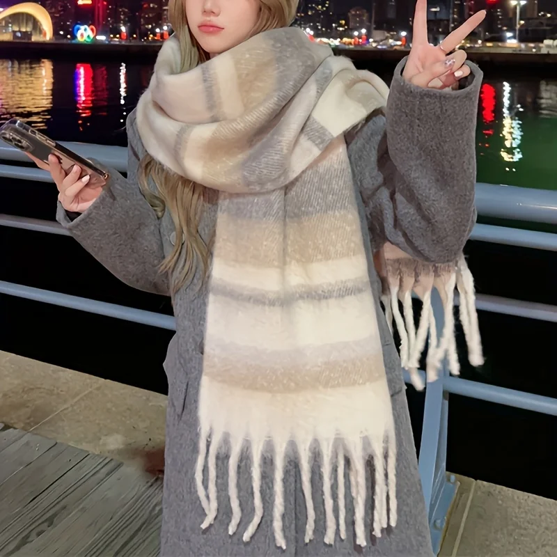 

40*220 см зимний теплый шарф женский толстый шаль накидки хиджаб с кисточками палантины платок Femme пашмина кашемир