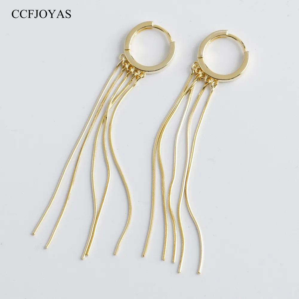 

CCFJOYAS European and American Long Tassel Chain S925 Sterling Silver Hoop Earrings for Women Fashion Wedding Party Jewelry