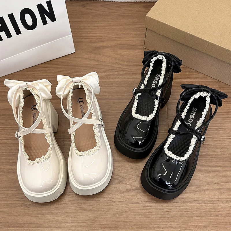 Low-cut Thick-soled Mary Jane Shoes - 2026 New Style Summer Lace-up Bow Shoes for Women