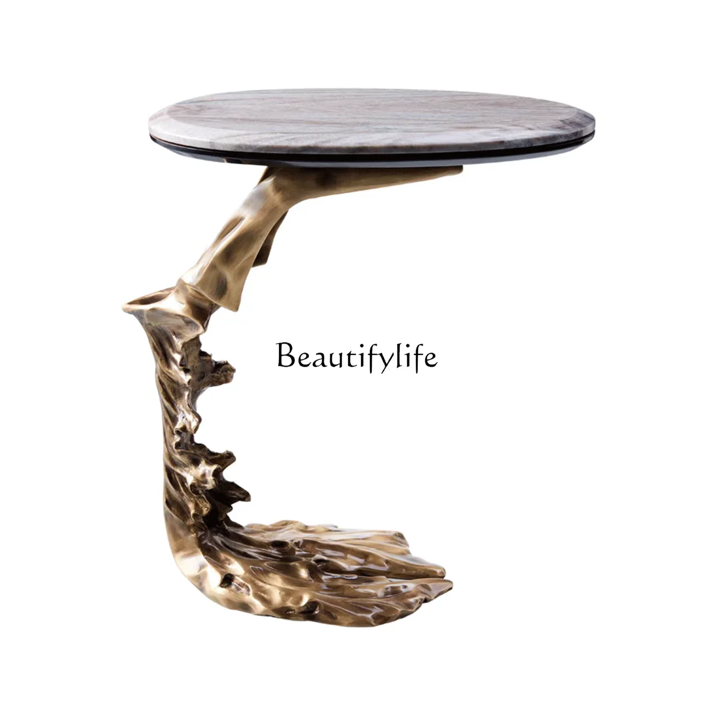 Light luxury marble sofa side table luxury living room home artistic sense pure copper edge few
