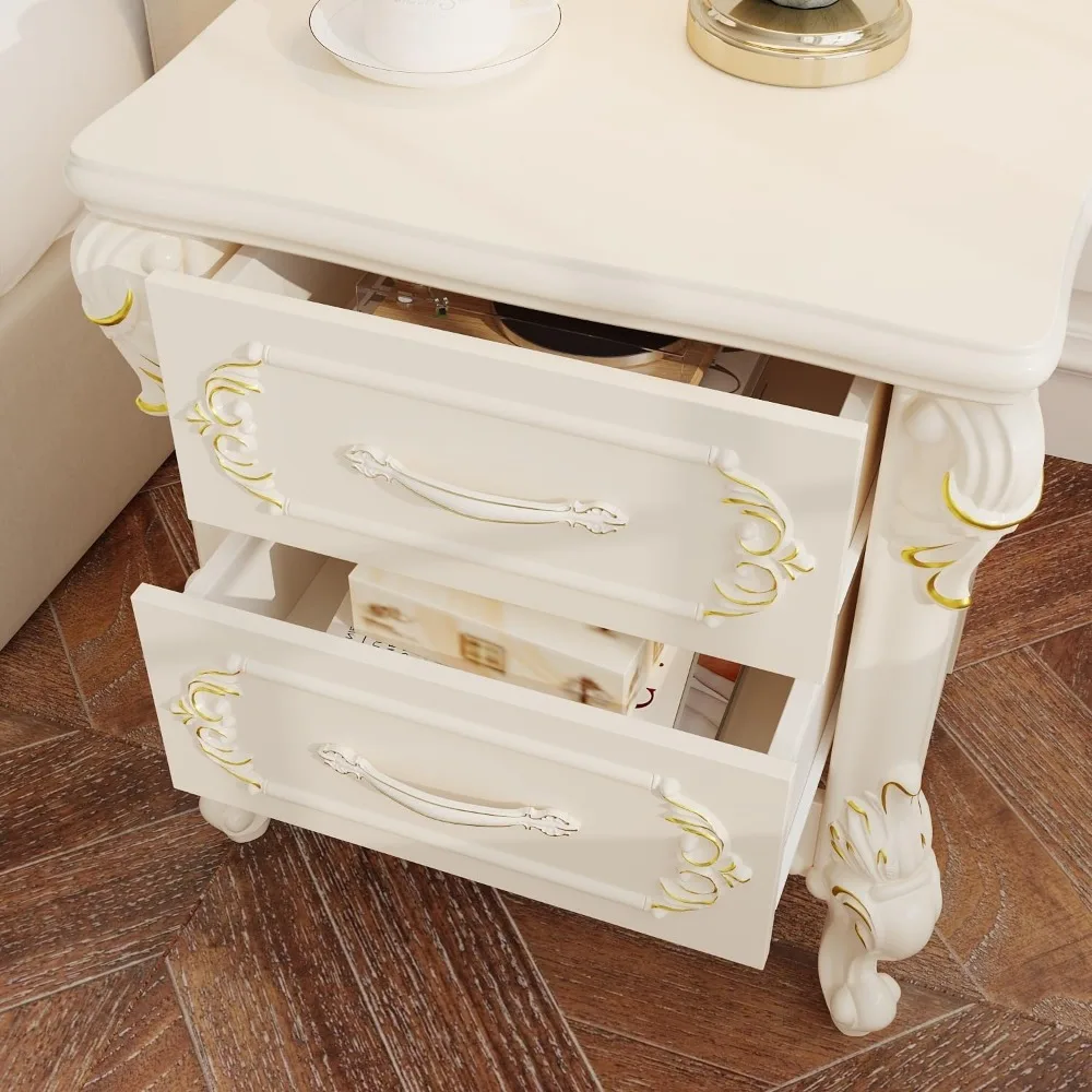 Table de chevet moderne du milieu du siècle avec 2 tiroirs, tables d'appoint sculptées pour chambre à coucher, meubles de style campagnard français