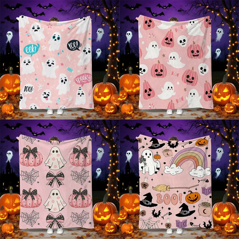 Scary Halloween Flannel Blanket Cover Halloween Ghosts Soft Universal Blanket Multifunctional Decorative Blankets Holiday Gift