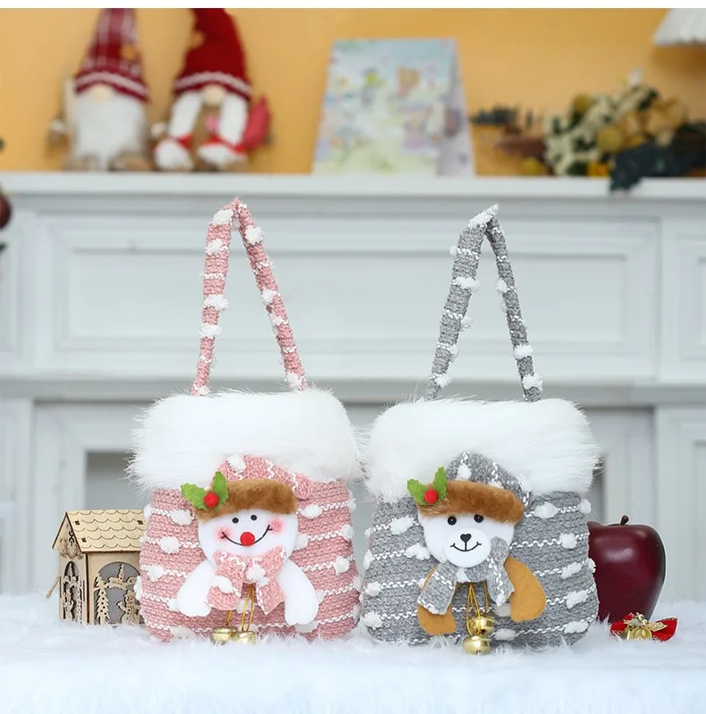 Cartoon Knitted Alabaster Christmas Gift Bag Santaclaus Snowman Elk Bear Xmas Candy Bag Merry Christmas Decor 2025 Noel Hangdbag