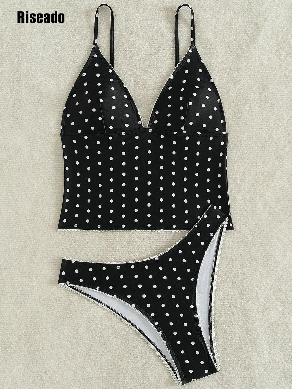 مثير المحاصيل قمم البيكينيات مجموعة العميق الخامس الرقبة ملابس السباحة نقطة طباعة يغرق تانك اقتصاص أعلى 2 قطعة مجموعة للمرأة #2