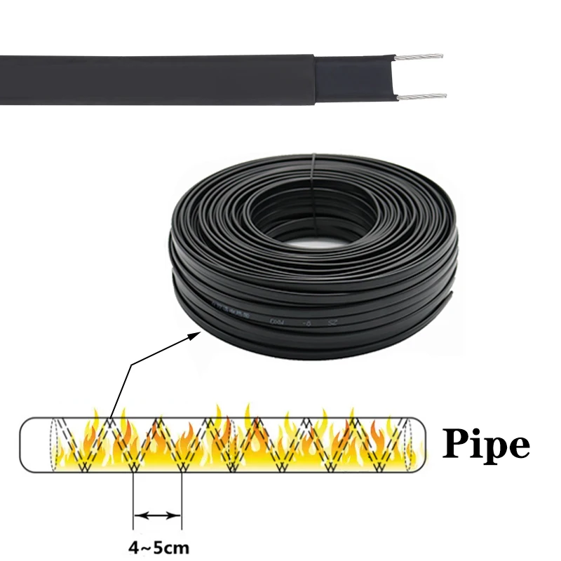 Self-Regulating Pipe Heating Protection Cable 32FT/65FT/98FT Winter Anti- Freeze Soft Wire Can Contact With Thermostat