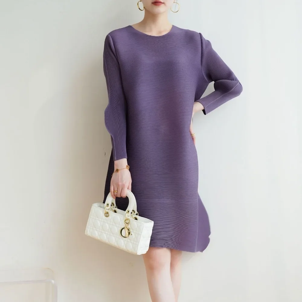 Pleats Pleated New Irregular Large Size Loose Casual Wave Pattern Dress Simple Mom Dress Commuter Vacation