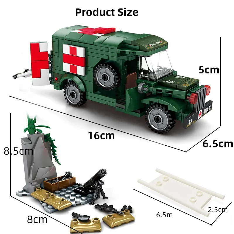 Exército dos eua ww2 T214-WC54 ambulância carro modelo kit blocos de construção conjuntos figuras soldados tijolos clássico crianças brinquedos