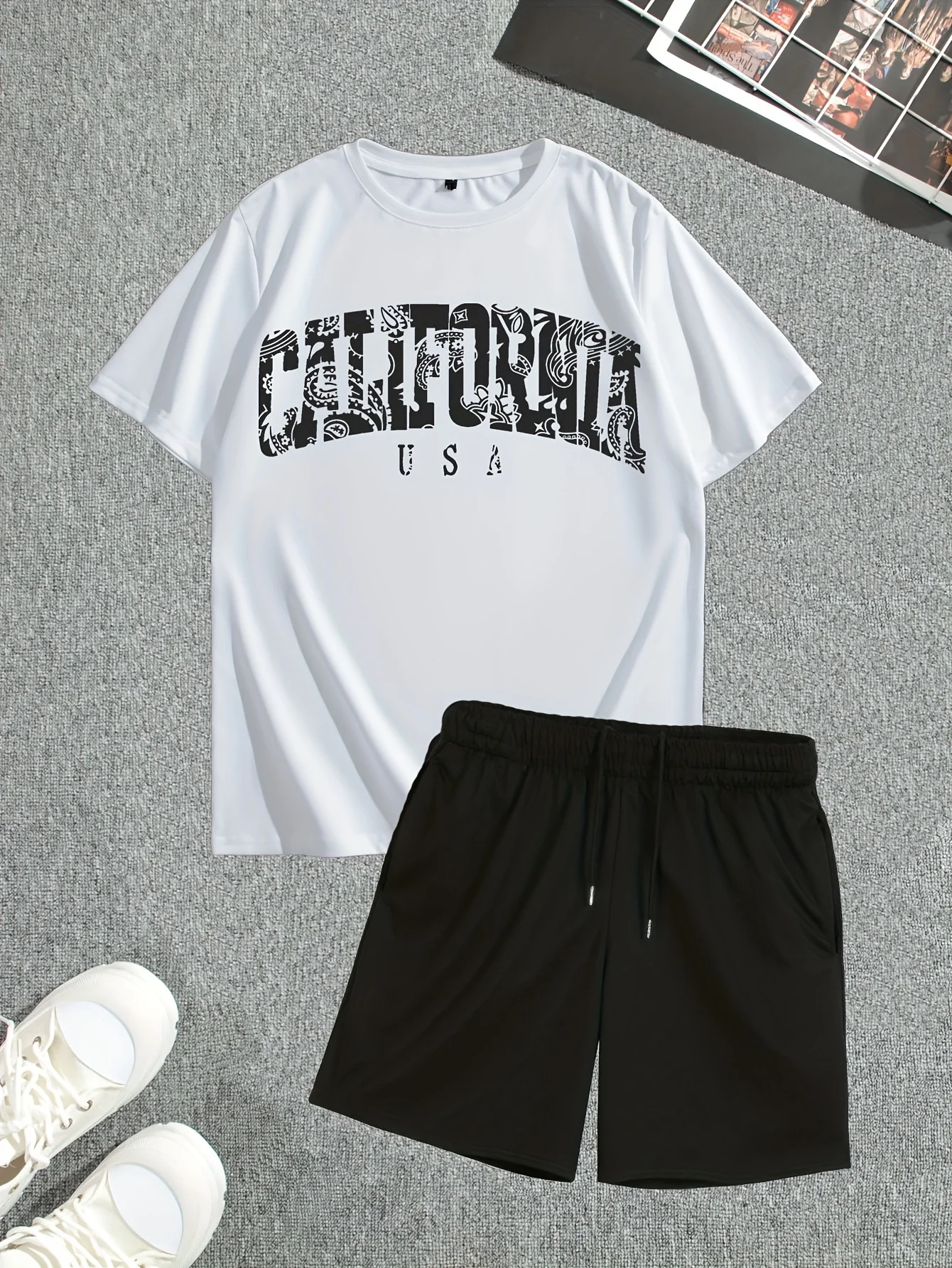 

2026 Fashionable Summer New Arrival Men's Letter Print Short-Sleeve T-Shirt Comfortable Breathable Crew Neck T-Shirt Shorts Set