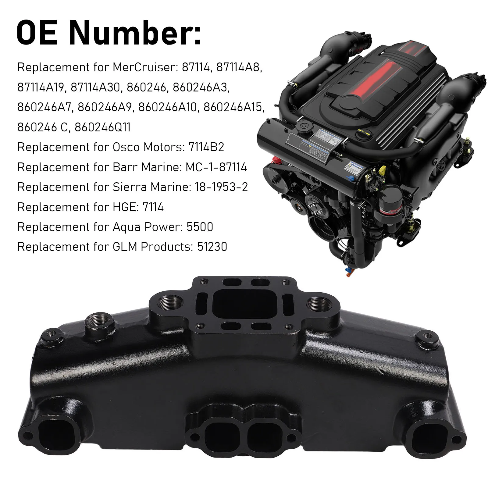 مشعب العادم البحري 87114 مجموعة مشعب العادم لاستبدال MerCruiser V8 5.0L 5.7L 1983 إلى 2003