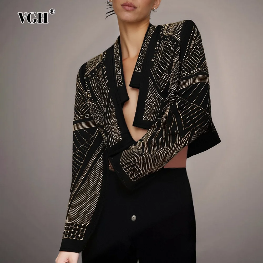 

VGH Luxurious Patchwork Sequins Cardigan for Women Long Sleeve Slimming Formal Evening Short Coats Female Autumn Clothing New