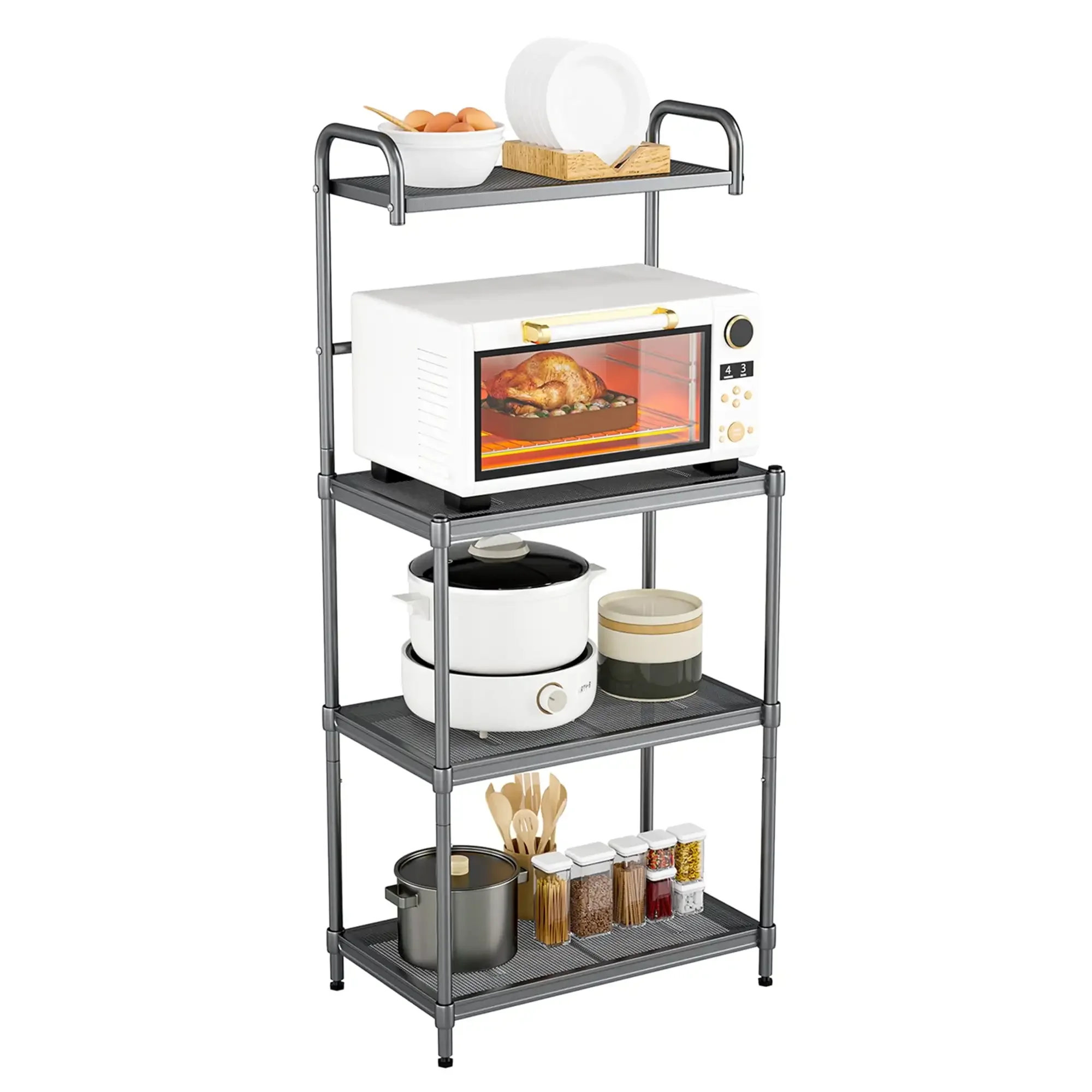 

4-Tier Baker's Rack Microwave Oven Stand Shelves Kitchen Storage Rack Organizer Grey