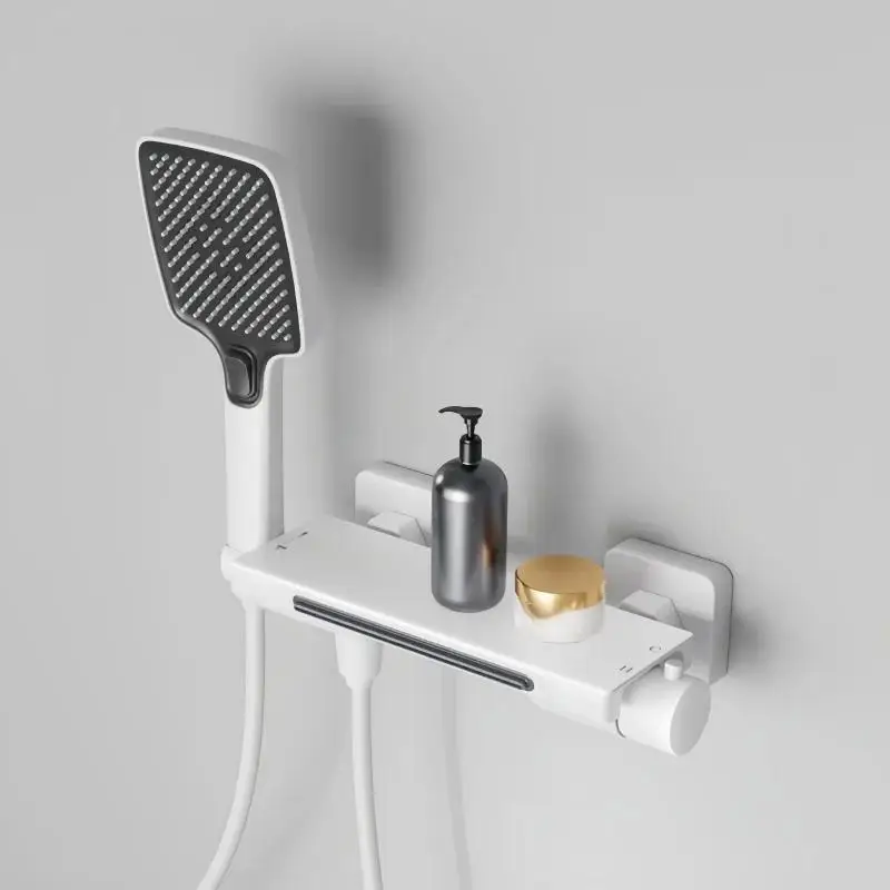 Robinet de baignoire cascade gris, ensemble de douche, salle de bains domestique, mitigeur mural en laiton chaud et froid, pomme de douche de bain