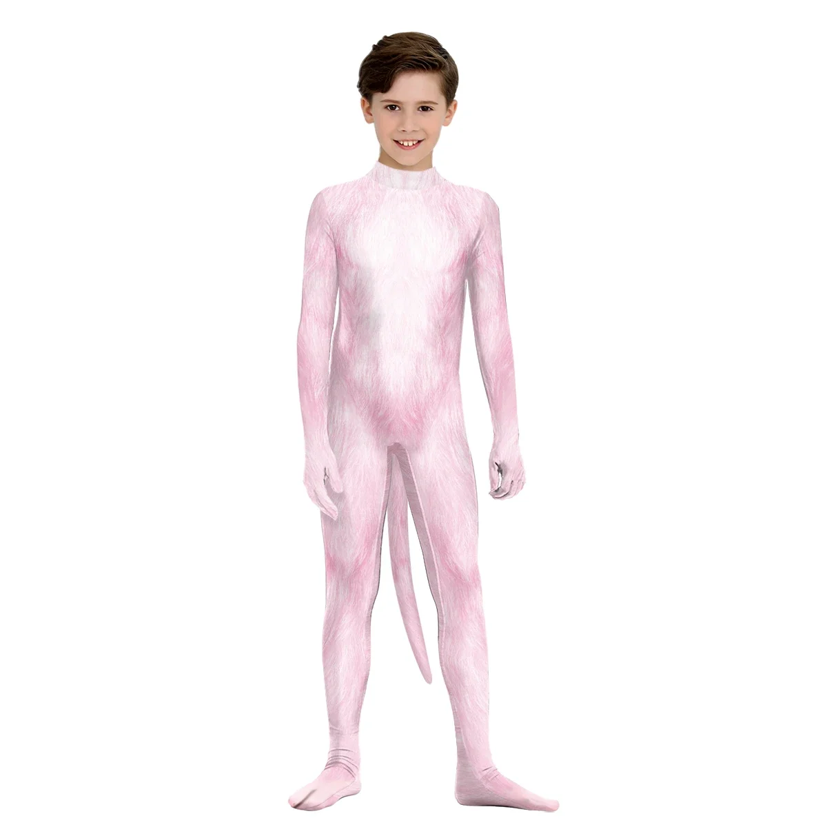 

Zawaland Children Funny Animal Cosplay Costume Pink 3D Print Halloween with Tail Cute Party Zipper Boys Girls Disguise Clothes