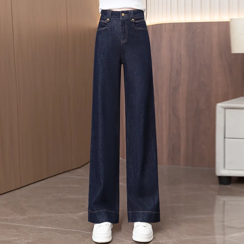 

Джинсовые синие джинсы для женщин, новая мода весны и осени, модные свободные прямые брюки для похудения