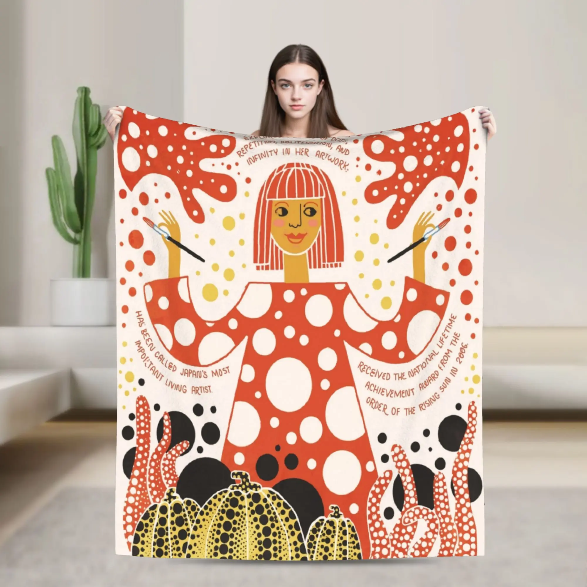 Yayoi Kusama Polka Plush Blankets Pumpkin's Girl Vintage Throw Blanket for Home 125*100cm Rug Piece