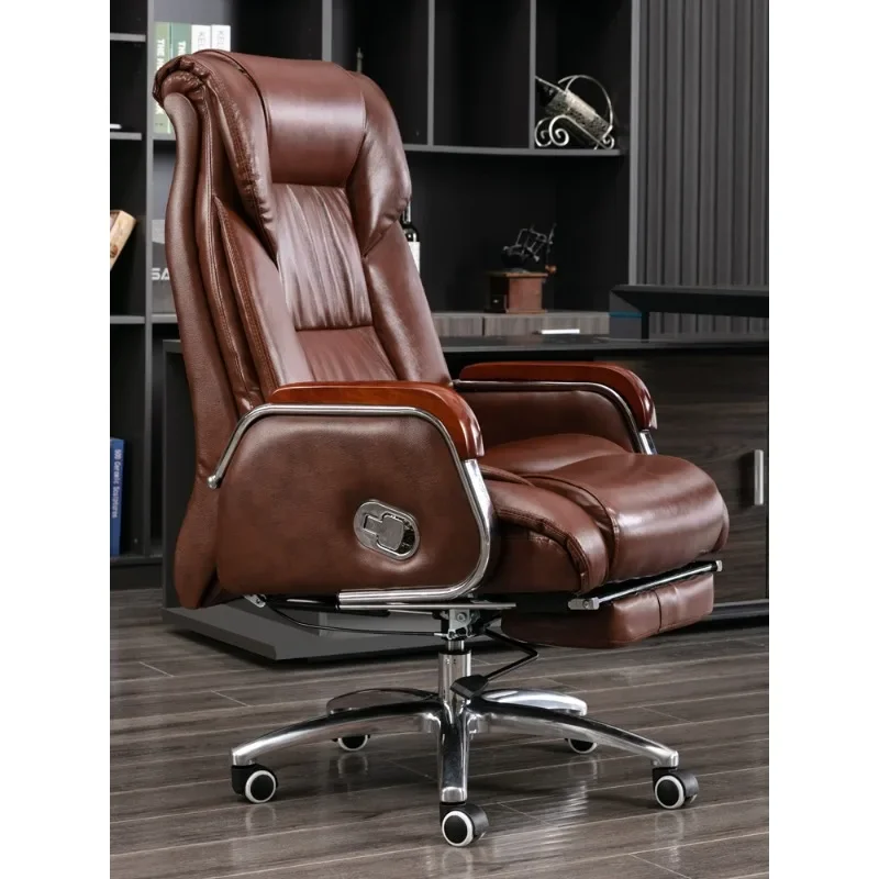 Leather boss chair office seat computer home reclining office comfortable sedentary rotating business chair