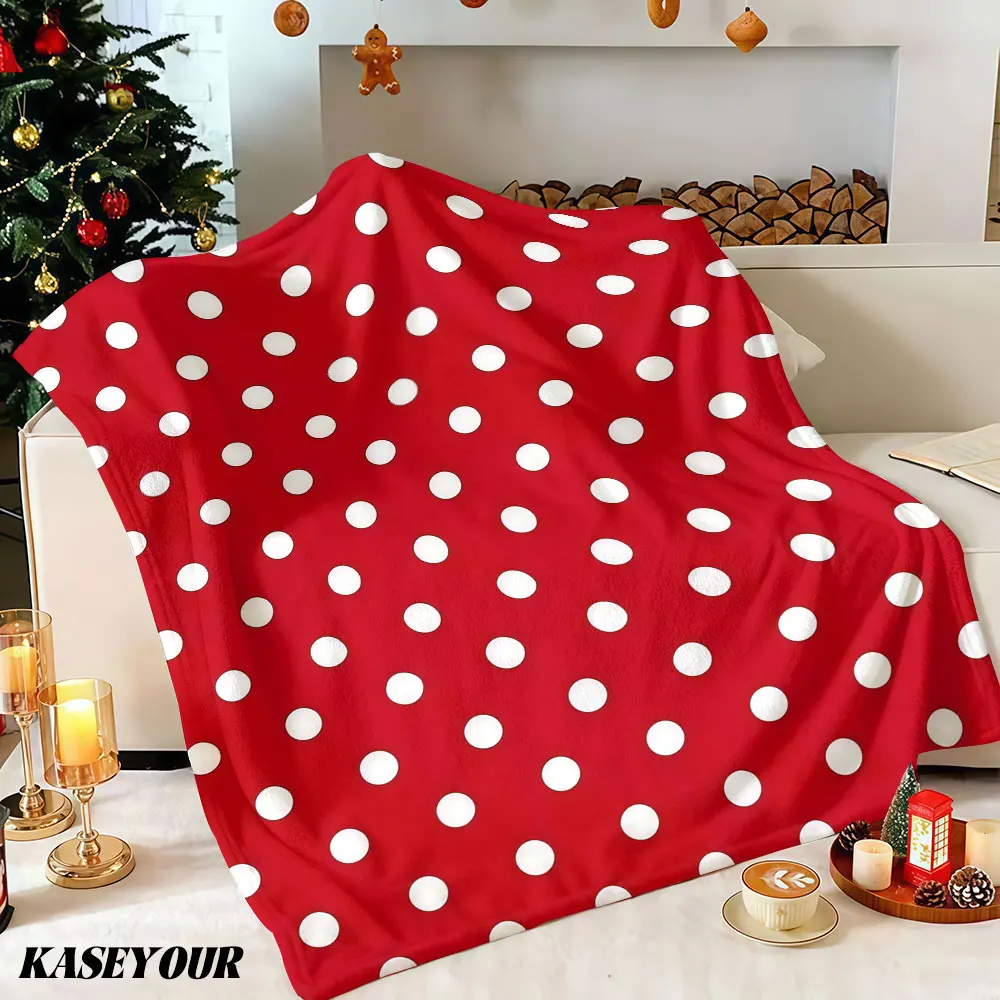 Red White Polka Dots Winter Summer Flannel Blanket Throw Fleece Soft Fuzzy Plush Cozy Fleece Blankets for Sofa Ideal Gifts
