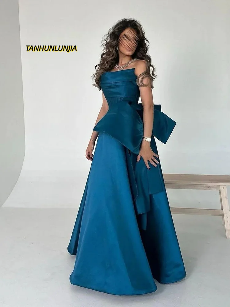 

Saudi Arabia Strapless A-Line Prom Dresses Large Bow Formal Occasion Evening Gowns for Women Customized Dresses