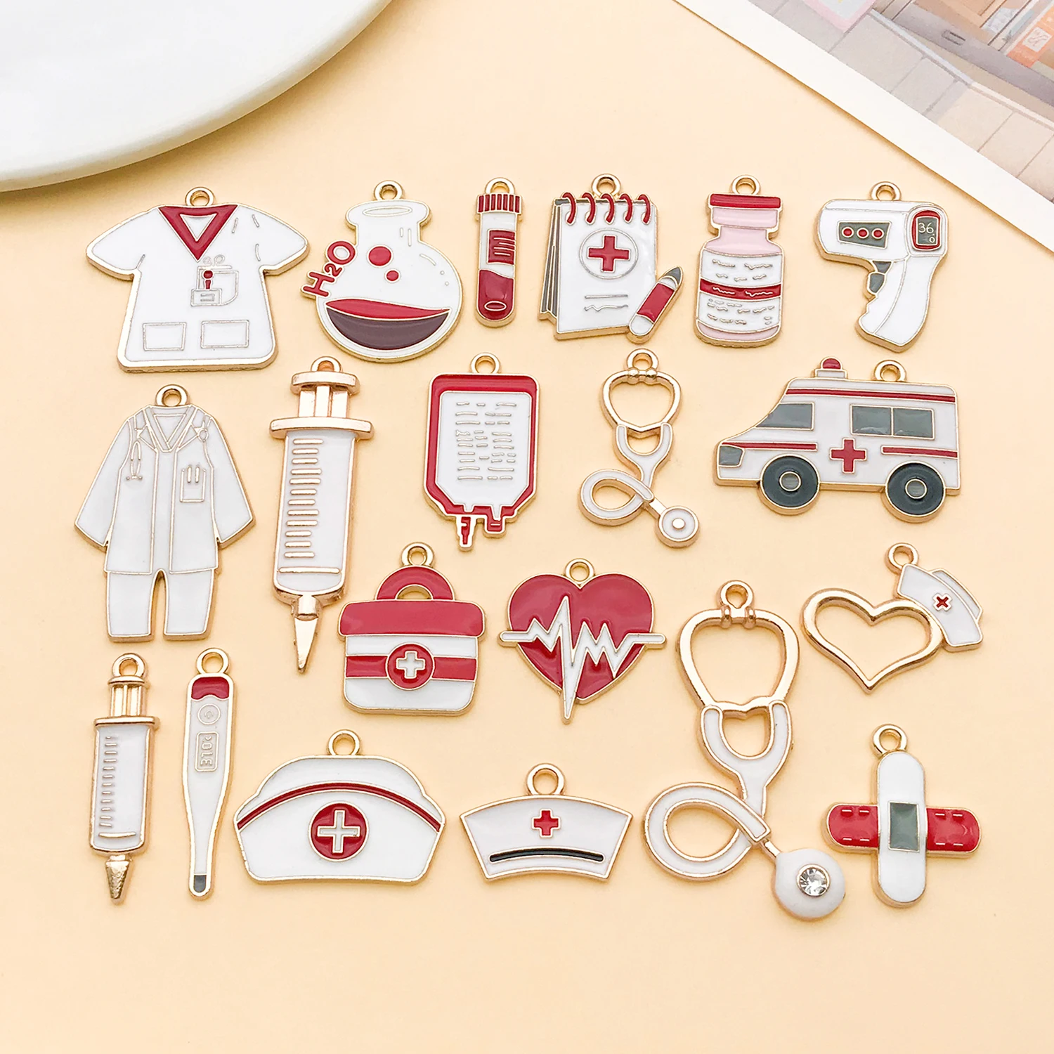 5/20pcs Alloy Medical Charms Pendants Enamel Coated – Doctor/Nurse Inspired for DIY Necklace Jewelry Making Accessories Supplies