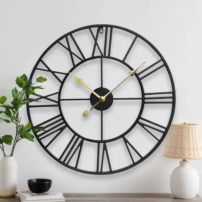 for Wholesale 24/60cm Classic Metal Decorative Wall Clock Roman Numerals Geometry Design  Living Room Office Home Decor