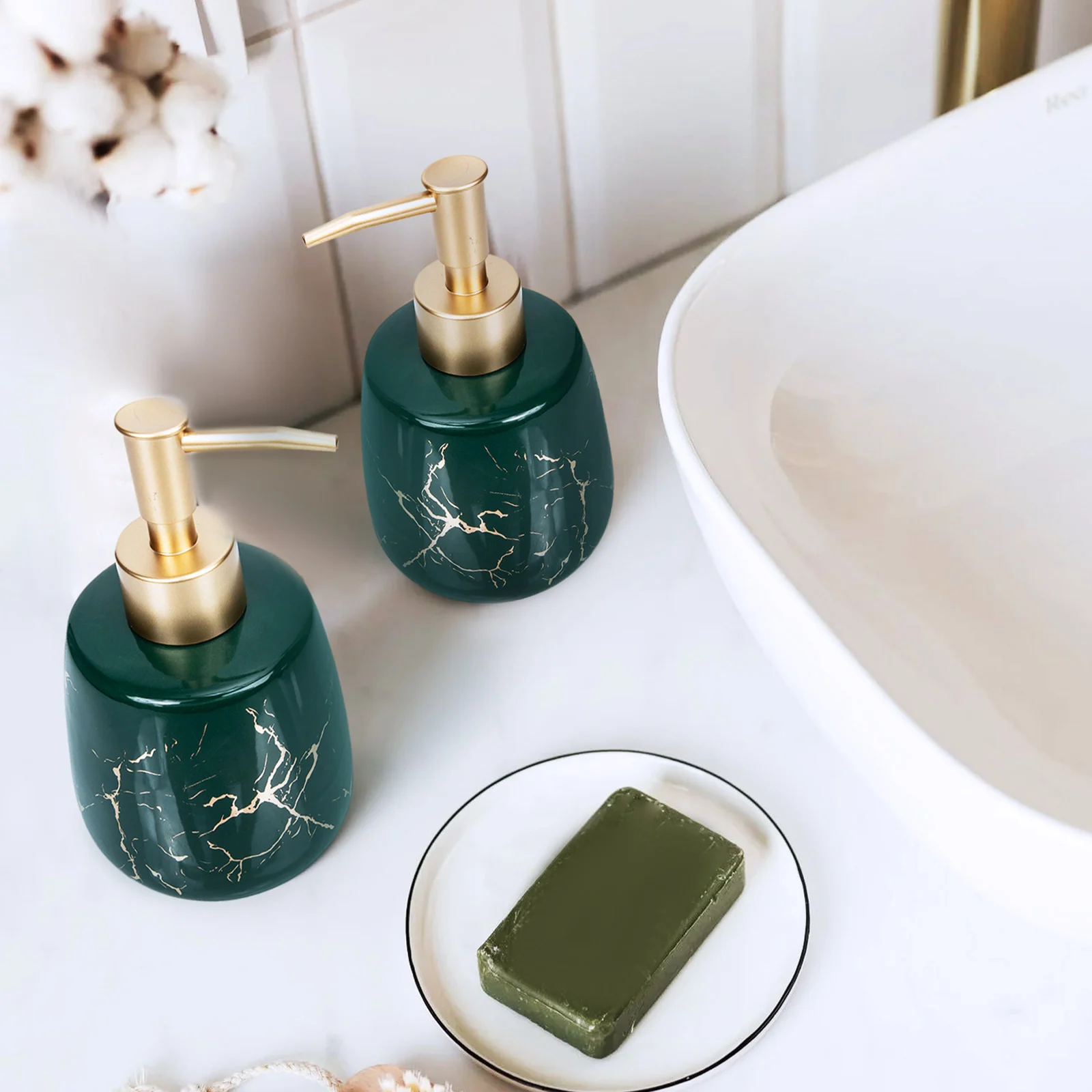 

Bath Marble Bottle Shower Gel Shampoo Dispenser Body Wash Bathroom Accessory Ceramics and Conditioner Bottles