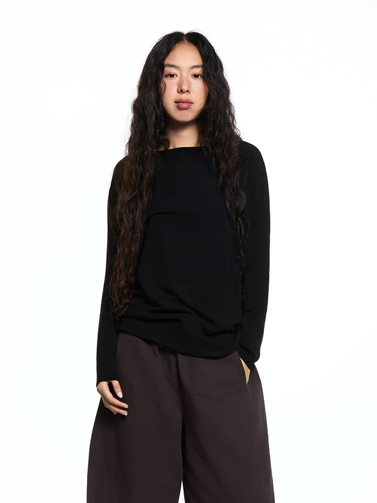 

EAI Bla Obsidian Base Layer Long Sve Soft Elastic Boat Ne T-irt Women's Loose Fit Cotton Blend Long Sve T-irt