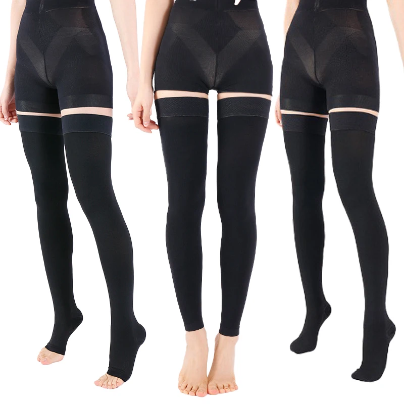 

S-4XL Size Women's Men's 20-30 MmHg Medical-grade Thigh-high Compression Stockings with An Open-toe/Closed-toe/Footless Design