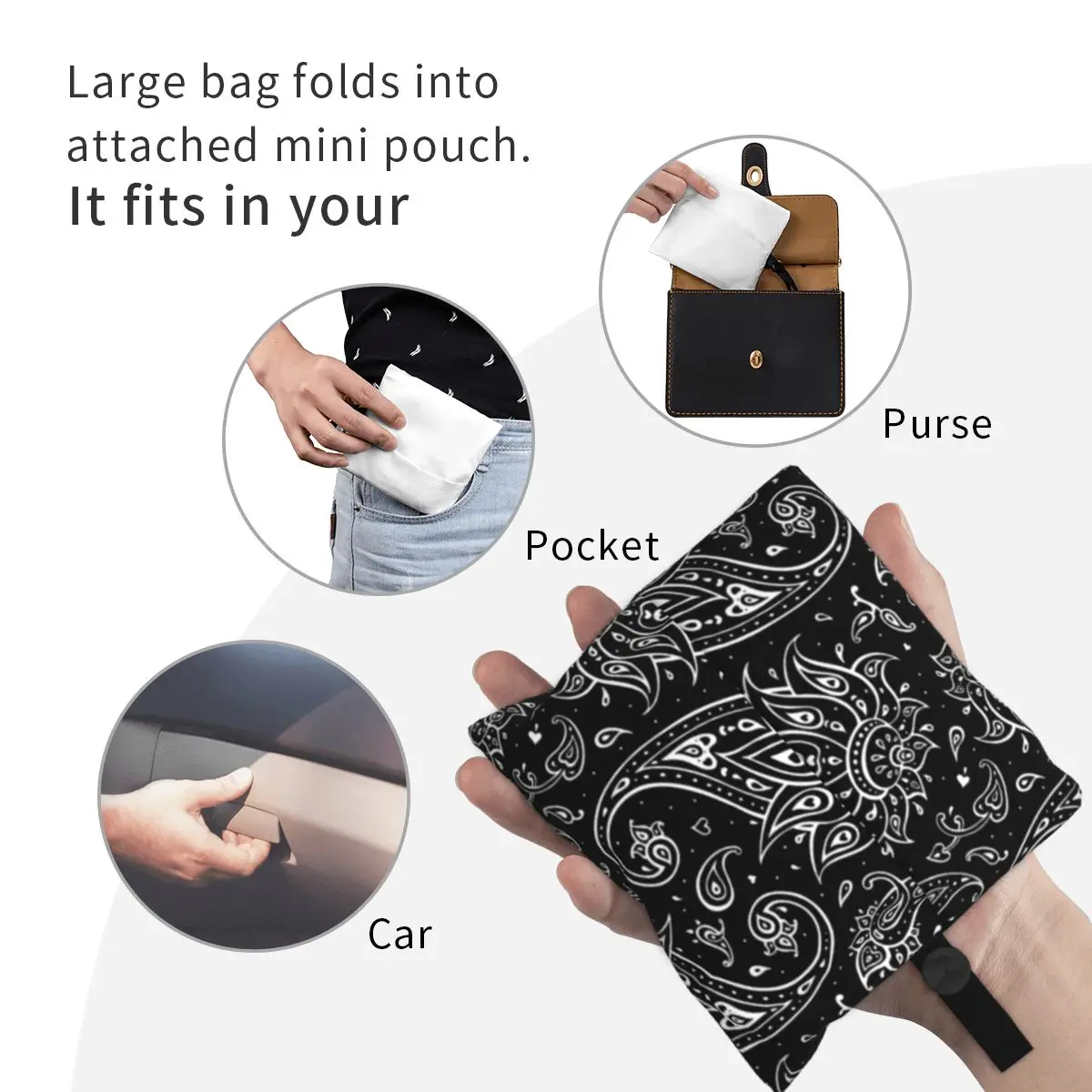 Reusable Paisley Grocery Bag Foldable Machine Washable Elegant Ethnic Pattern Shopping Bags Large Eco Storage Bag Lightweight