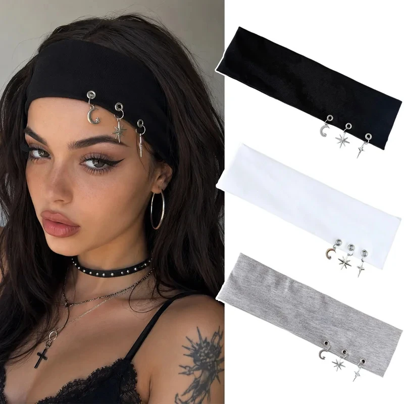 Hot Large Button Hollowed Out Eyelets Elastic Headband Colorful Sweet Style Elastic Hairband Sweat Absorbing Y2K Retro Headband
