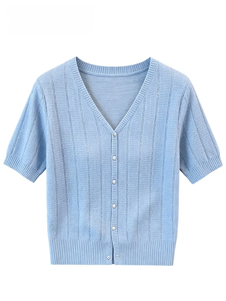 

Cara CLUB plus Size Short Sleeve Knitwear Casual Style Women's Fashionable Summer Top Regular Shoulder Line Slimming Effect